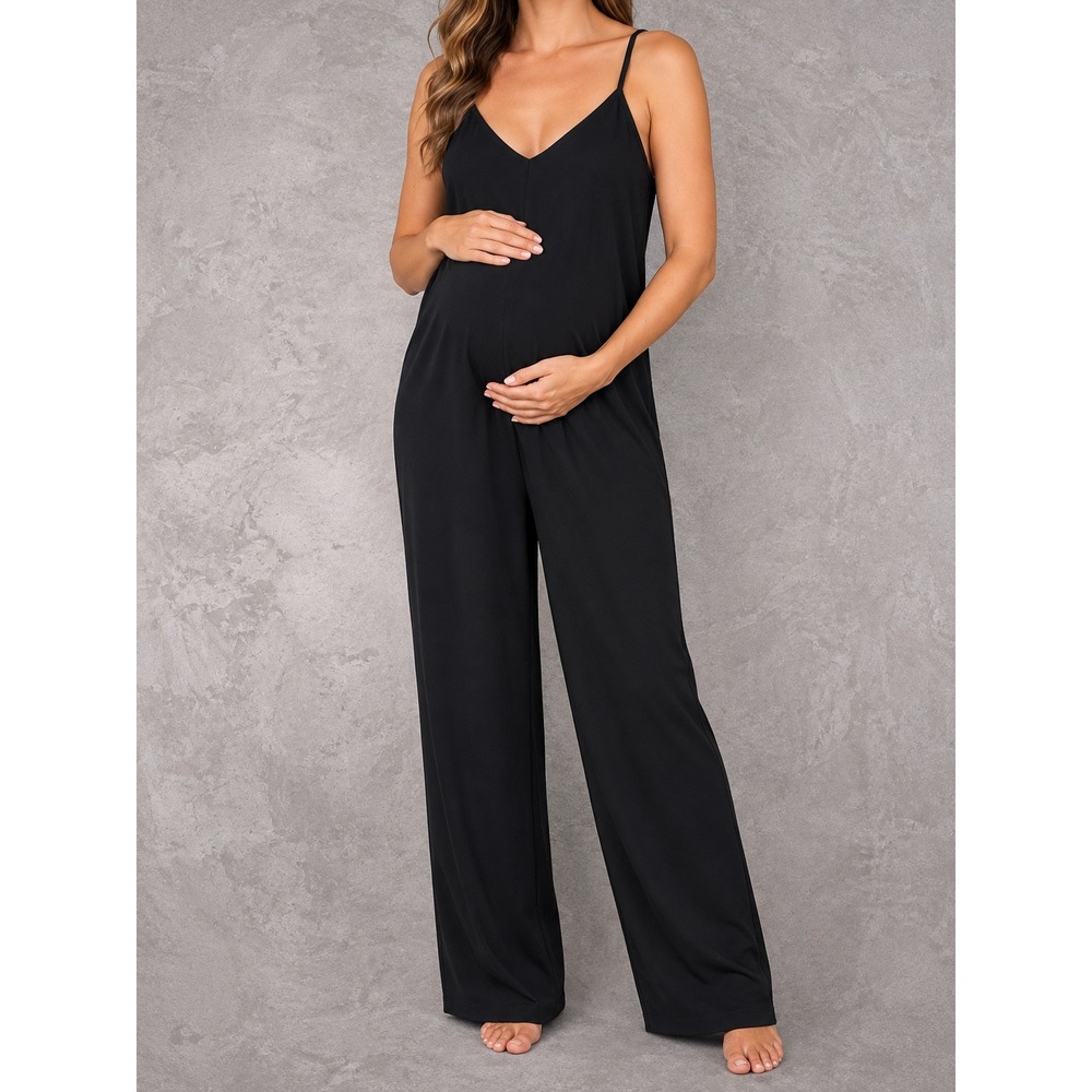 Hatch Maternity Jumpsuit Womens 2 Black Wide Leg Spaghetti Strap Minimalist